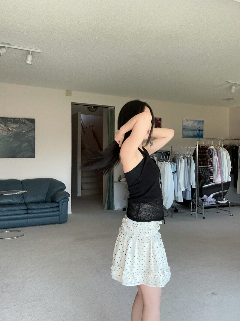 设计感小心机的波点花边半身裙