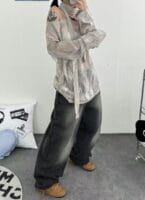 Aespa柳智敏Karina同款阔腿牛仔裤 黑色