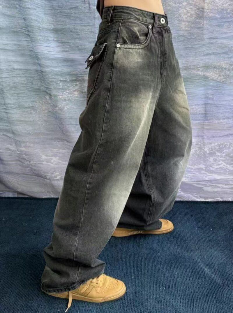 Aespa柳智敏Karina同款阔腿牛仔裤 黑色