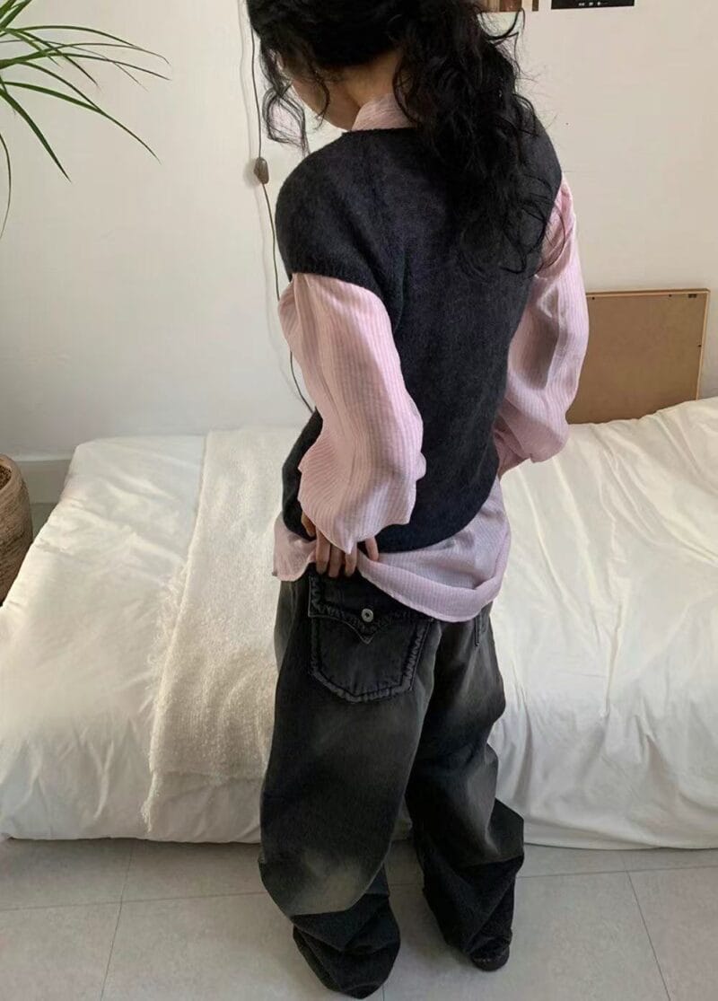 Aespa柳智敏Karina同款阔腿牛仔裤 黑色