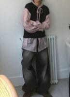 Aespa柳智敏Karina同款阔腿牛仔裤 黑色