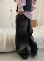 Aespa柳智敏Karina同款阔腿牛仔裤 黑色