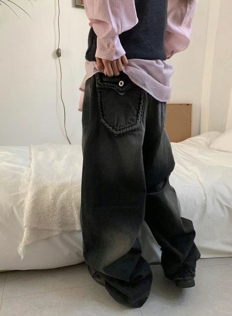 Aespa柳智敏Karina同款阔腿牛仔裤 黑色