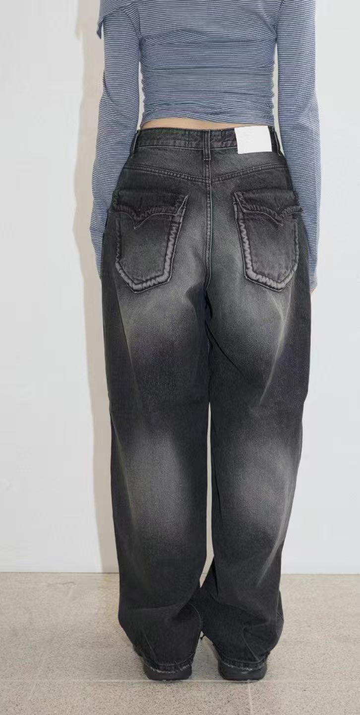 Aespa柳智敏Karina同款阔腿牛仔裤 黑色