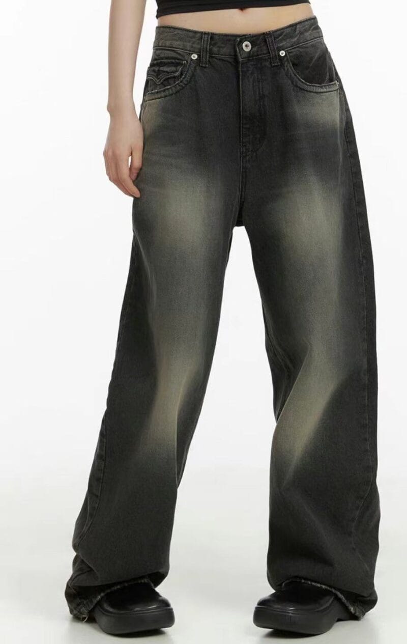 Aespa柳智敏Karina同款阔腿牛仔裤 黑色