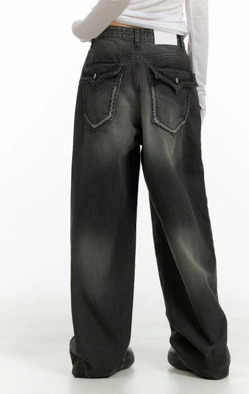 Aespa柳智敏Karina同款阔腿牛仔裤 黑色