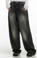 Aespa柳智敏Karina同款阔腿牛仔裤 黑色