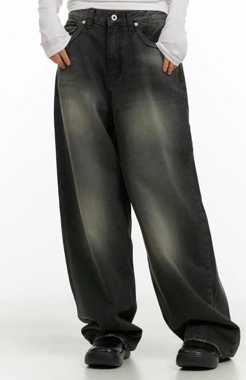 Aespa柳智敏Karina同款阔腿牛仔裤 黑色