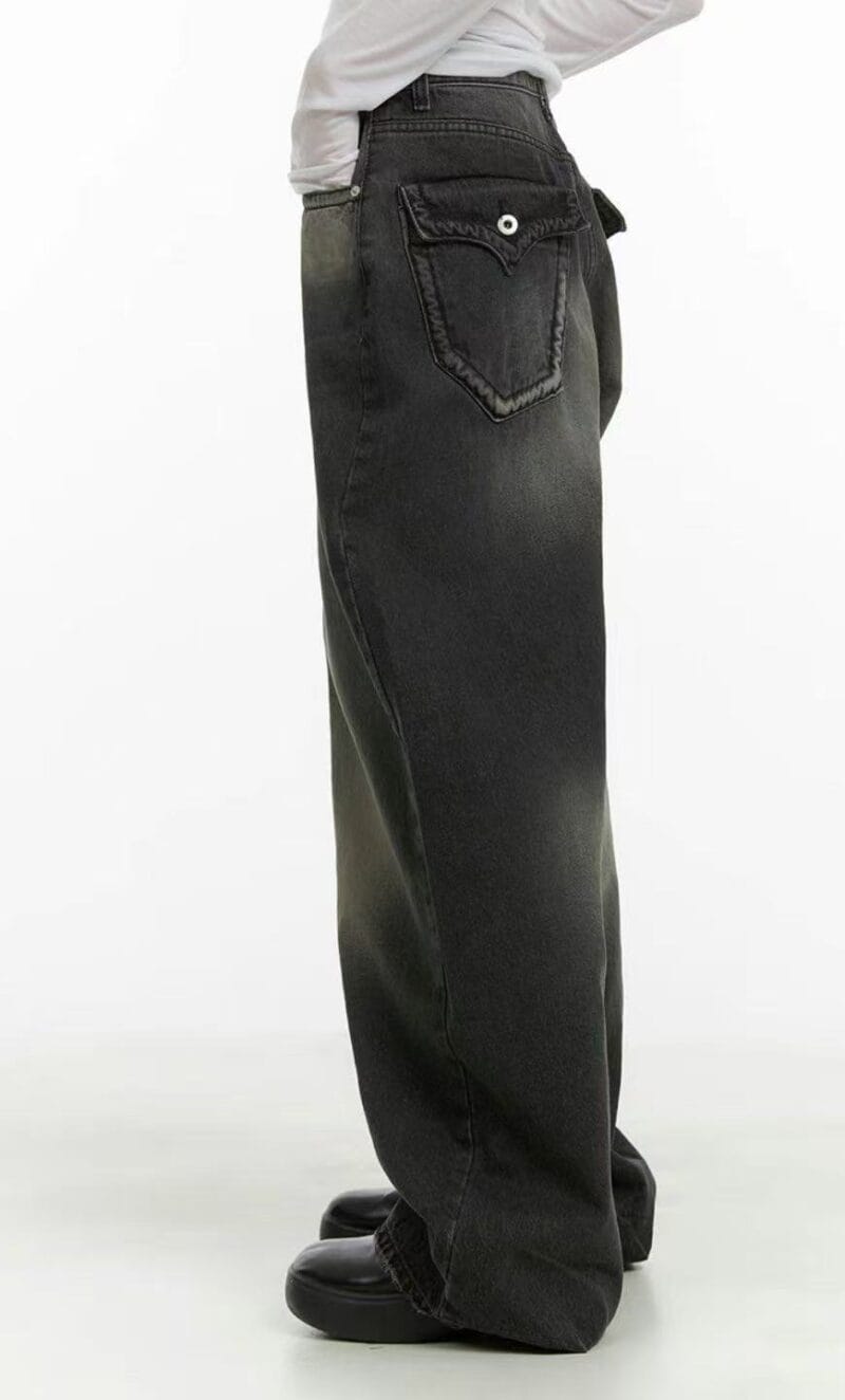 Aespa柳智敏Karina同款阔腿牛仔裤 黑色