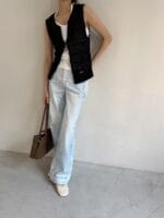 浅水洗蓝直筒牛仔裤 复杂工艺