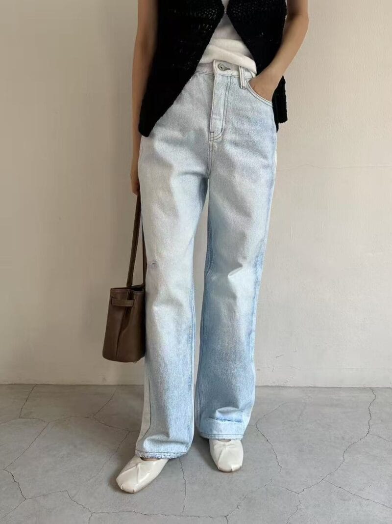 浅水洗蓝直筒牛仔裤 复杂工艺