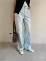 浅水洗蓝直筒牛仔裤 复杂工艺