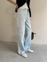 浅水洗蓝直筒牛仔裤 复杂工艺