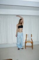 浅水洗蓝直筒牛仔裤 复杂工艺