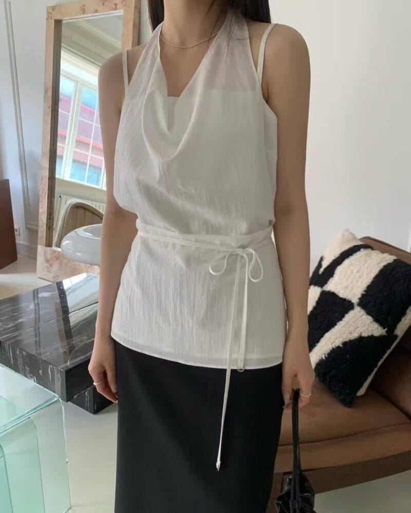 清冷感荡领挂脖两件套 特别的仙 两色