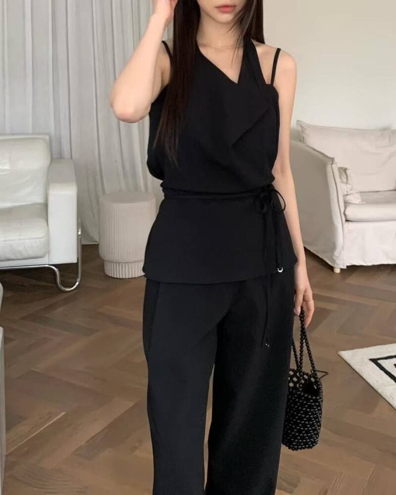 清冷感荡领挂脖两件套 特别的仙 两色