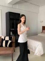 清冷感荡领挂脖两件套 特别的仙 两色