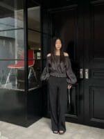 灯笼袖千褶边气质露肩小上衣