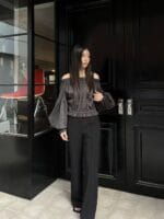 灯笼袖千褶边气质露肩小上衣