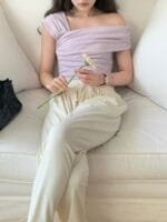 好温柔的香芋紫 露肩上衣