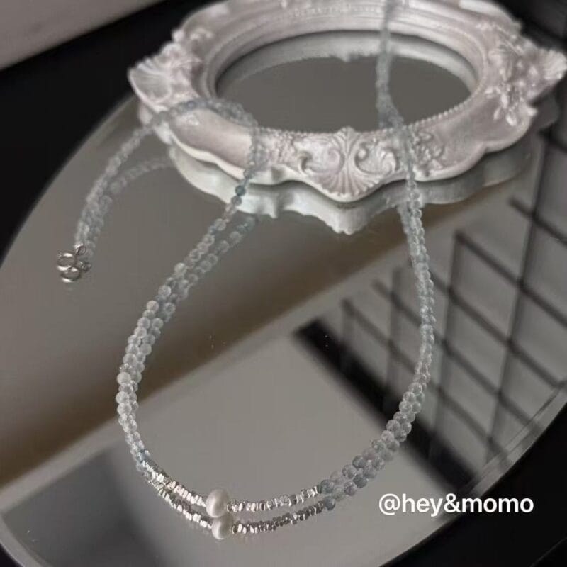 Hey & momo 清透小蓝珠 + 天然淡水珍珠 + 碎银
