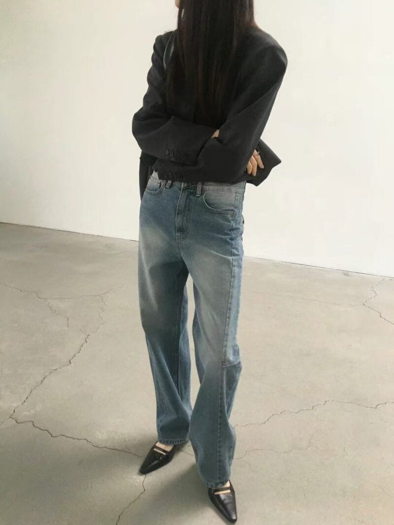 很有慵懒随性感的 小设计复古牛仔裤