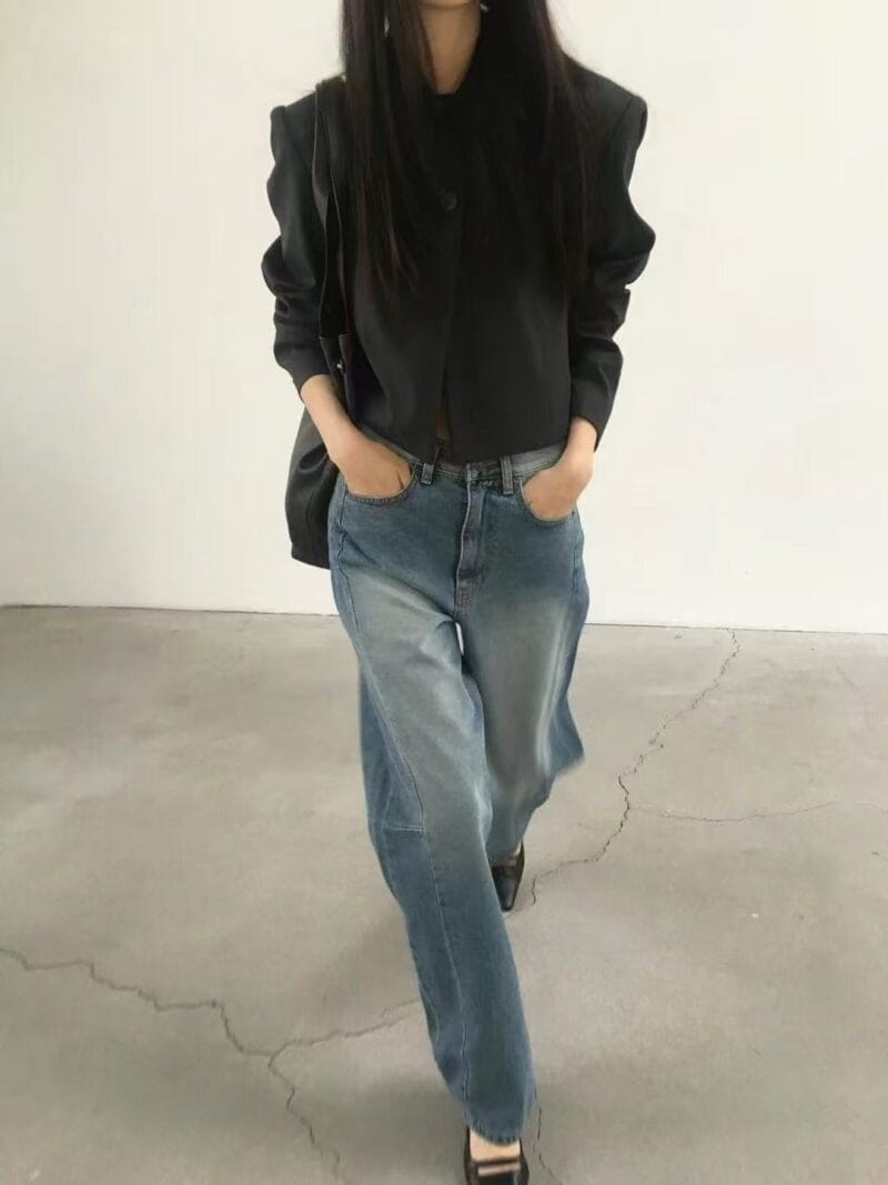 很有慵懒随性感的 小设计复古牛仔裤