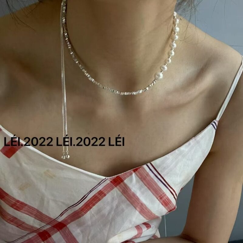 LÉI 天然淡水珍珠 + 碎纯银 项链长度35+35CM
