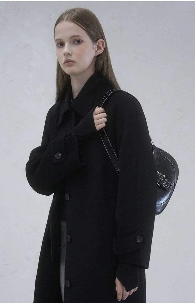 价格友好的双面手缝工艺 贵气的黑色大衣