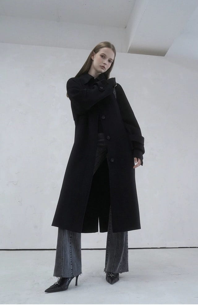 价格友好的双面手缝工艺 贵气的黑色大衣