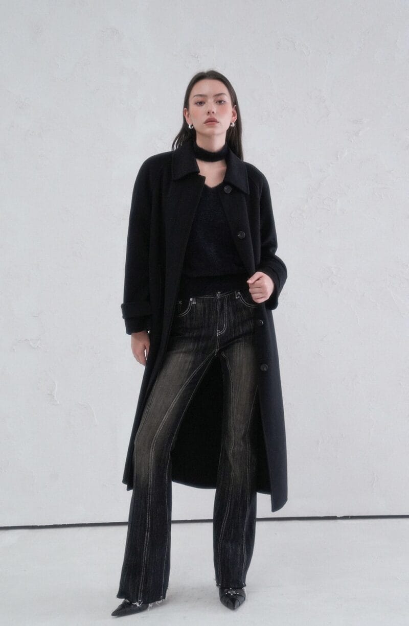 价格友好的双面手缝工艺 贵气的黑色大衣