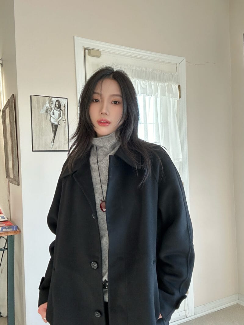 价格友好的双面手缝工艺 贵气的黑色大衣