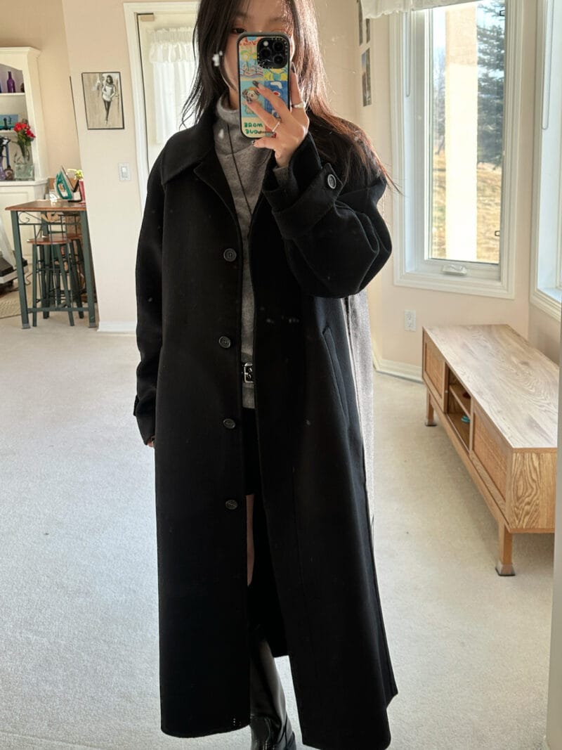价格友好的双面手缝工艺 贵气的黑色大衣