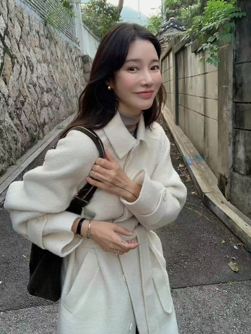 韩国欧尼气质千金感 双面苏力羊驼毛大衣 美死了