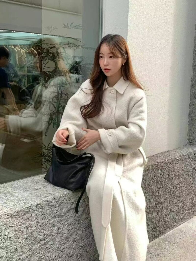 韩国欧尼气质千金感 双面苏力羊驼毛大衣 美死了