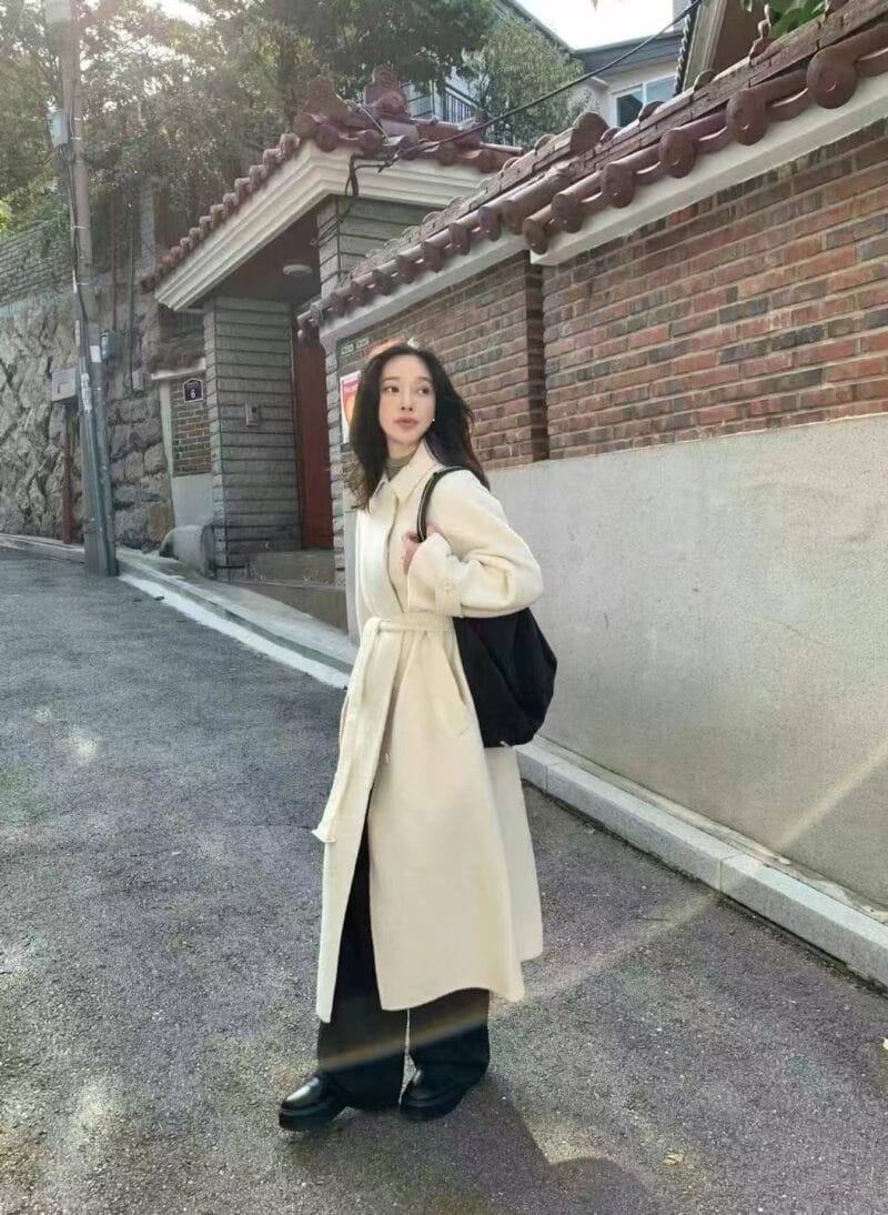 韩国欧尼气质千金感 双面苏力羊驼毛大衣 美死了