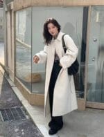 韩国欧尼气质千金感 双面苏力羊驼毛大衣 美死了