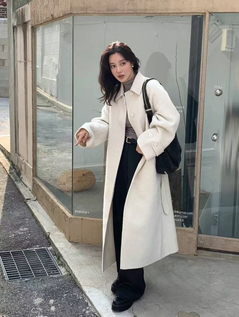 韩国欧尼气质千金感 双面苏力羊驼毛大衣 美死了