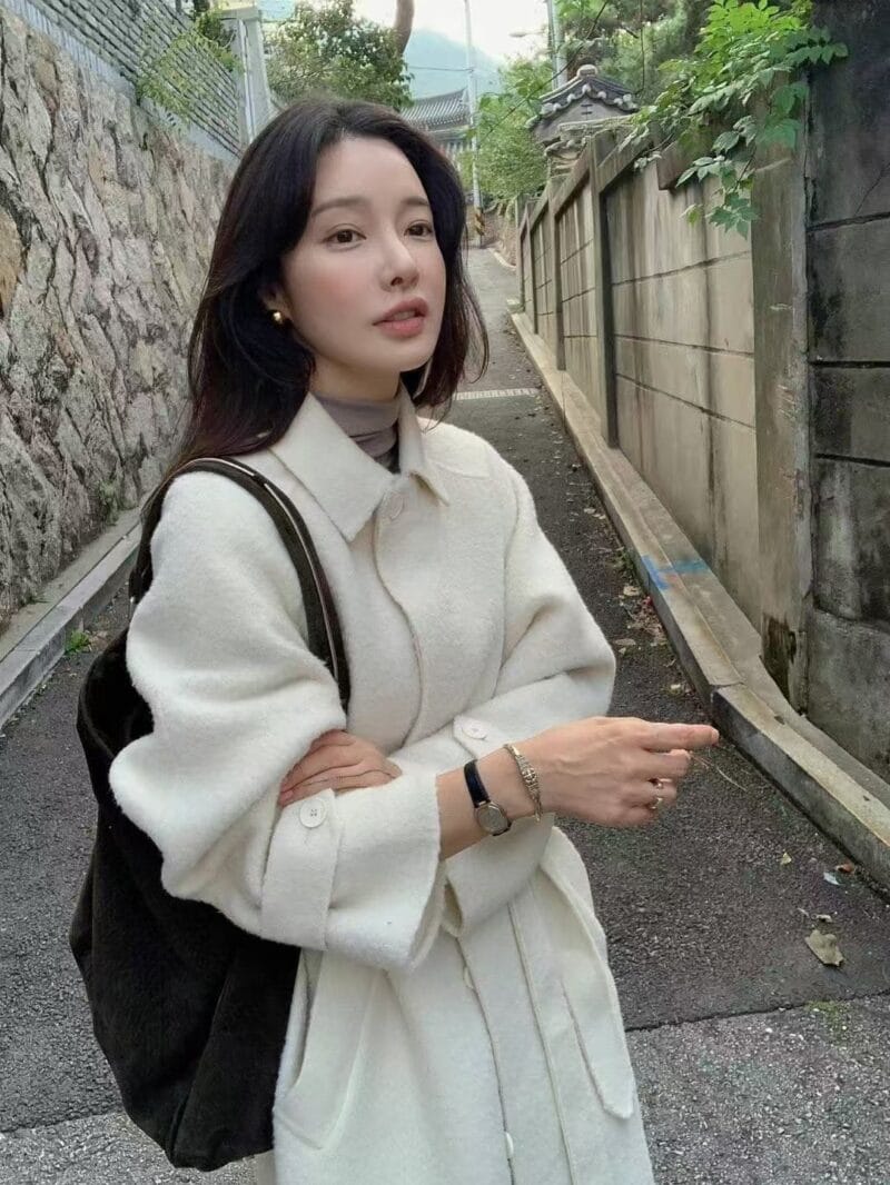 韩国欧尼气质千金感 双面苏力羊驼毛大衣 美死了