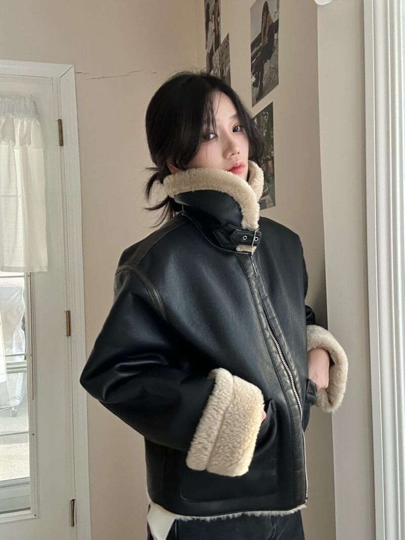 超酷的机车羊羔毛皮衣