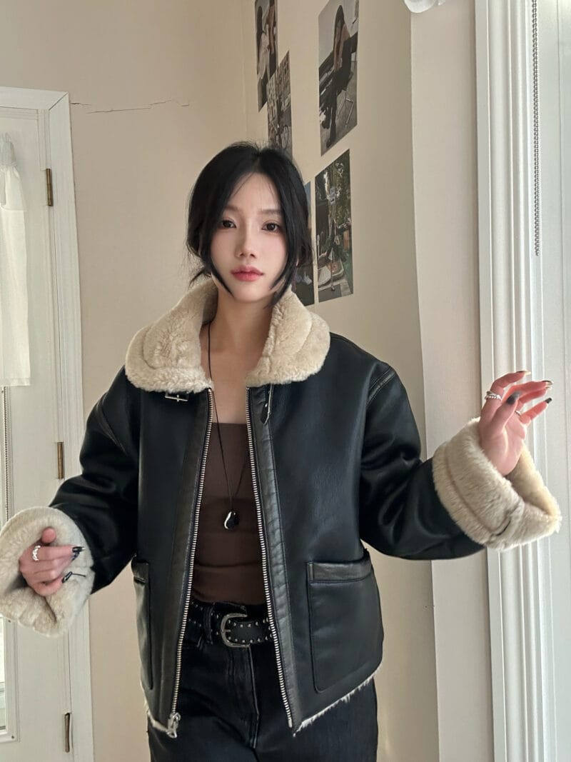 超酷的机车羊羔毛皮衣