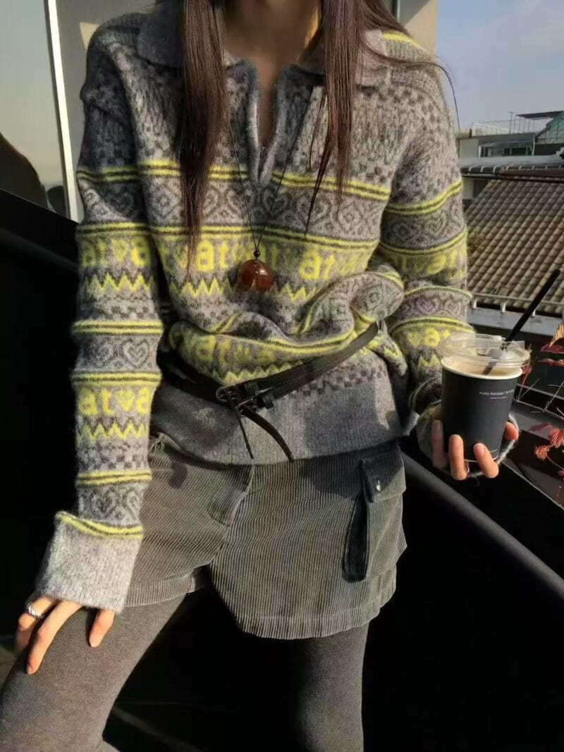 绝美的撞色不浮夸的费尔岛毛衣