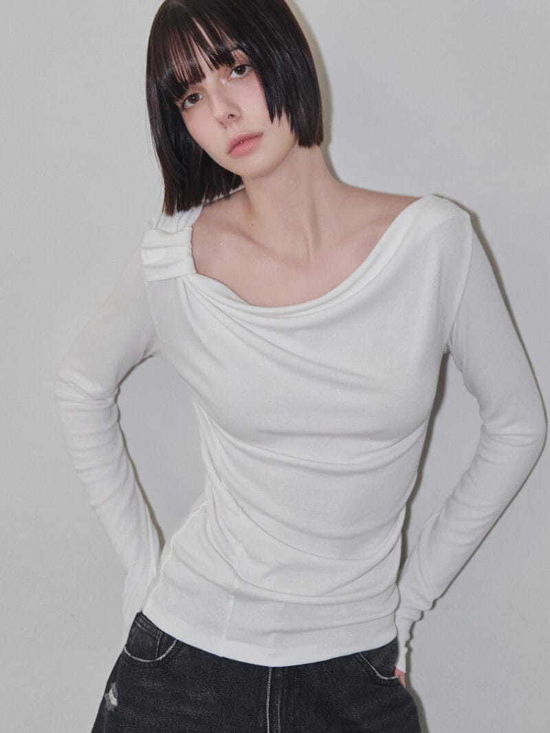 RENSE Side Shrring Draped Tee Ivory