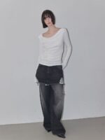 RENSE Side Shrring Draped Tee Ivory