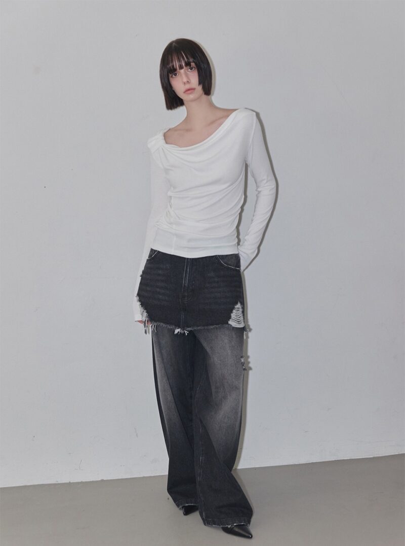 RENSE Side Shrring Draped Tee Ivory