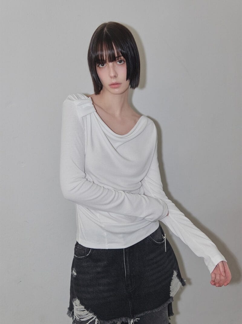 RENSE Side Shrring Draped Tee Ivory