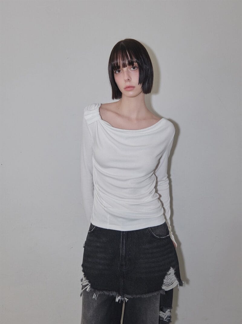 RENSE Side Shrring Draped Tee Ivory