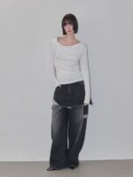 RENSE Side Shrring Draped Tee Ivory