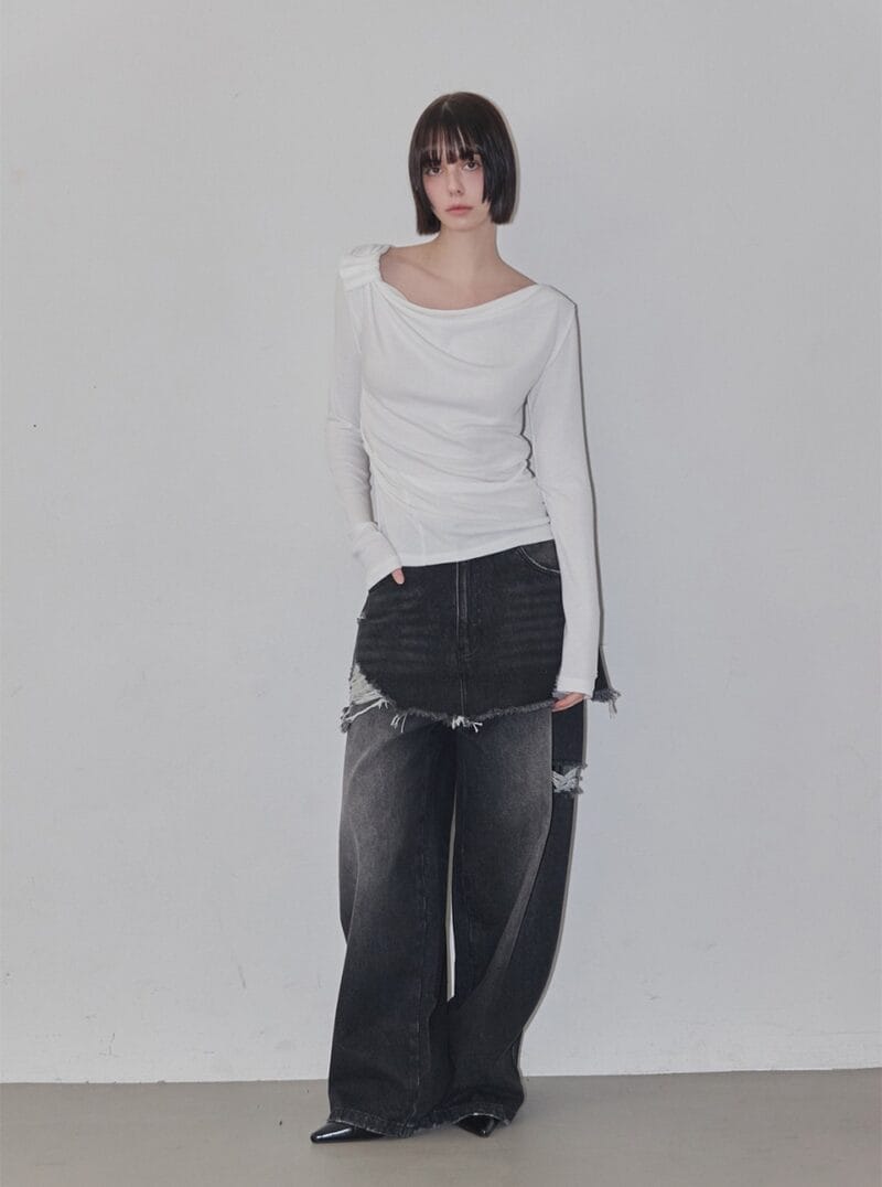 RENSE Side Shrring Draped Tee Ivory