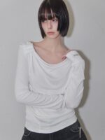 RENSE Side Shrring Draped Tee Ivory